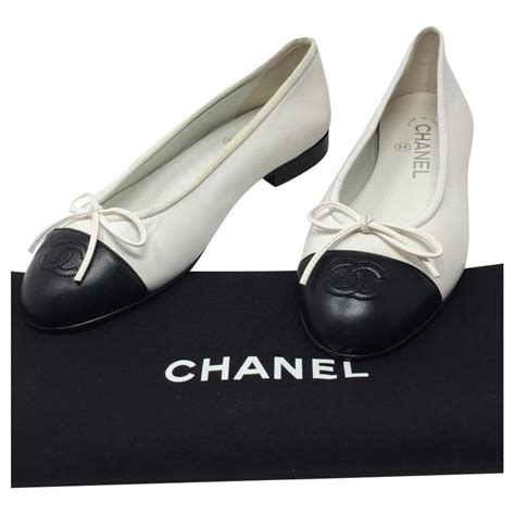 chanel flats white and black